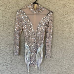 Embellished Sheer Bodysuit with Fringe